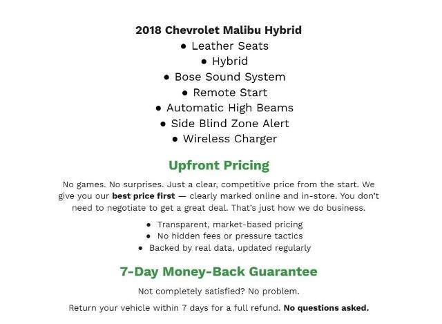 2018 Chevrolet Malibu 4dr Sdn Hybrid w/1HY