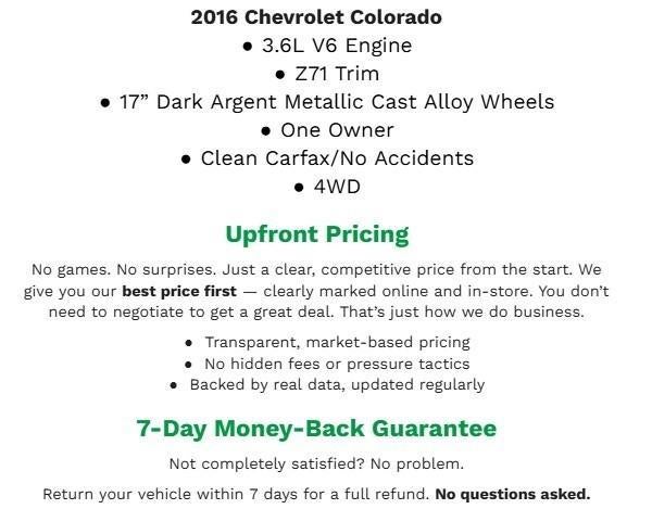 2016 Chevrolet Colorado 4WD CREW CAB 128.3 Z71 **REAR PARKING CAMERA**REMOTE KEYLESS ENTRY**HEATED FRONT SEATS**