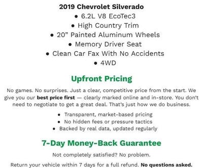 2019 Chevrolet Silverado 1500 4WD CREW CAB 147 HIGH COUNTRY **HEATED & VENTILATED FRONT SEATS**MEMORY DRIVER SEAT**UNIVERSAL HOME