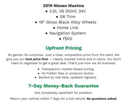 2019 Nissan Maxima SR 3.5L **NAVIGATION SYSTEM**HOME LINK**MEMORY DRIVER SEAT**