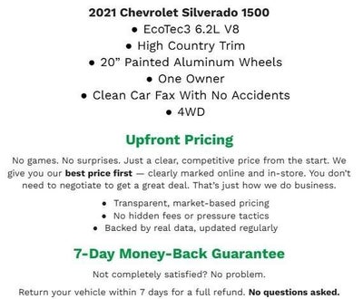 2021 Chevrolet Silverado 1500 4WD CREW CAB 147 HIGH COUNTRY **HEATED & VENTILATED FRONT SEATS**MEMORY DRIVER SEAT**UNIVERSAL HOME