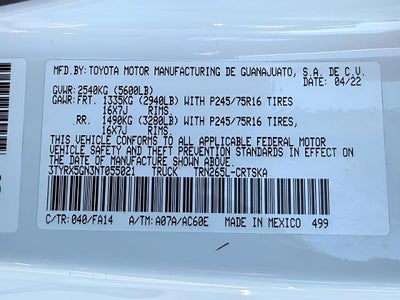 2022 Toyota Tacoma SR Access Cab 6' Bed I4 AT
